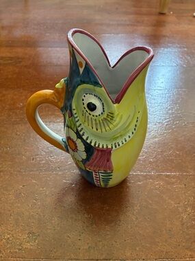 Vintage Solimene Hand-Painted Yellow Ceramic Pitcher Vase